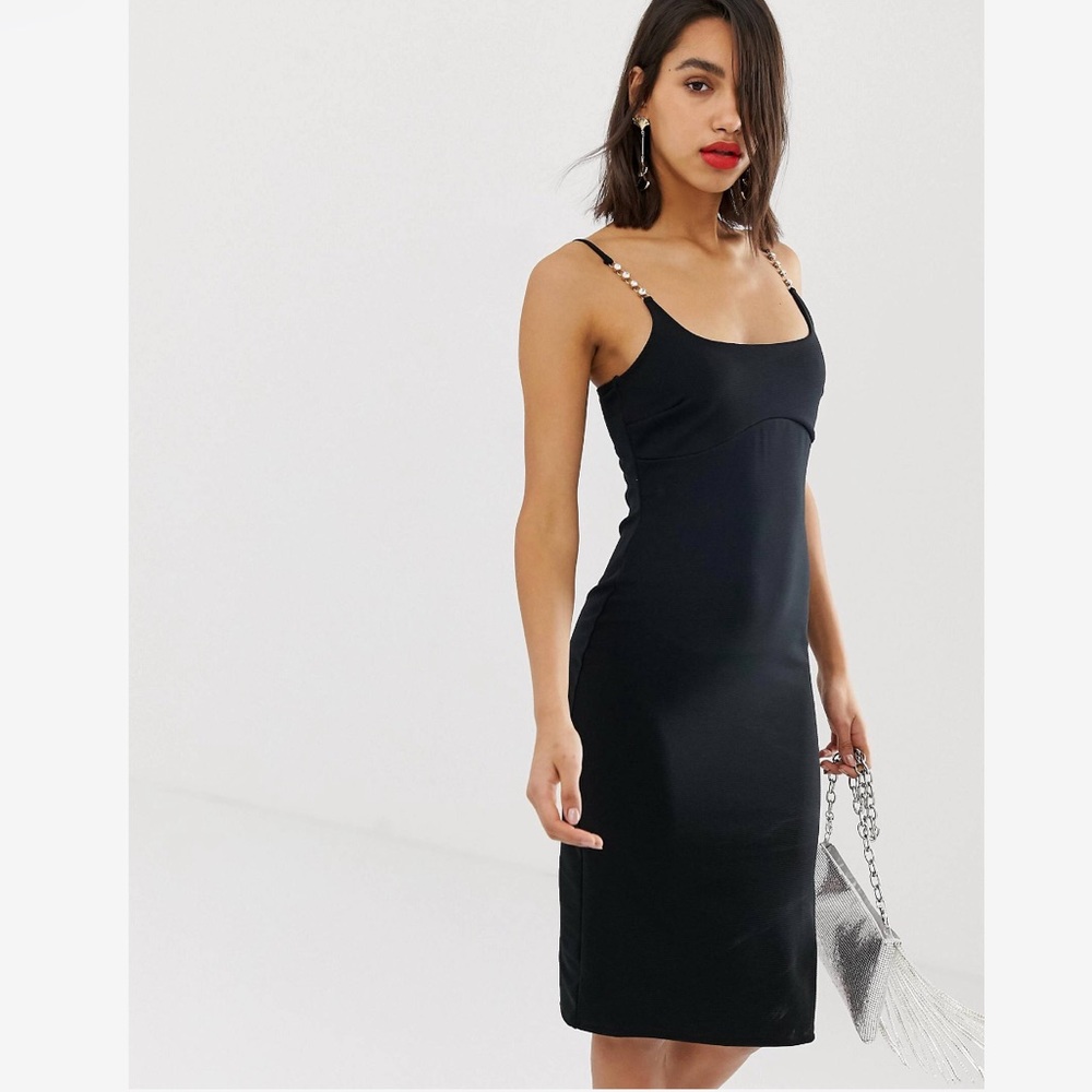 River Island Black Midi Dress w Embellished Straps